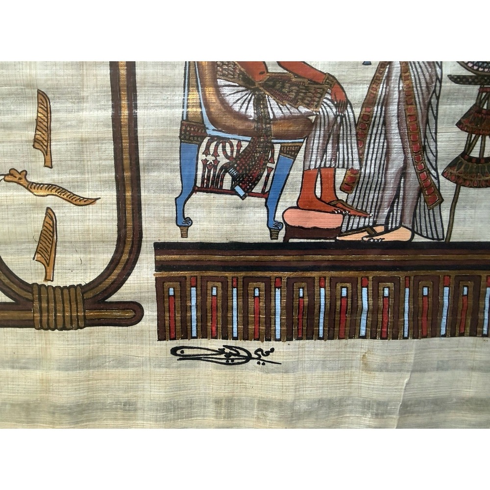 Art on Papyrus Egyptian Painting Design Ancient Scene Hand Painting Framed - Picture 3 of 7